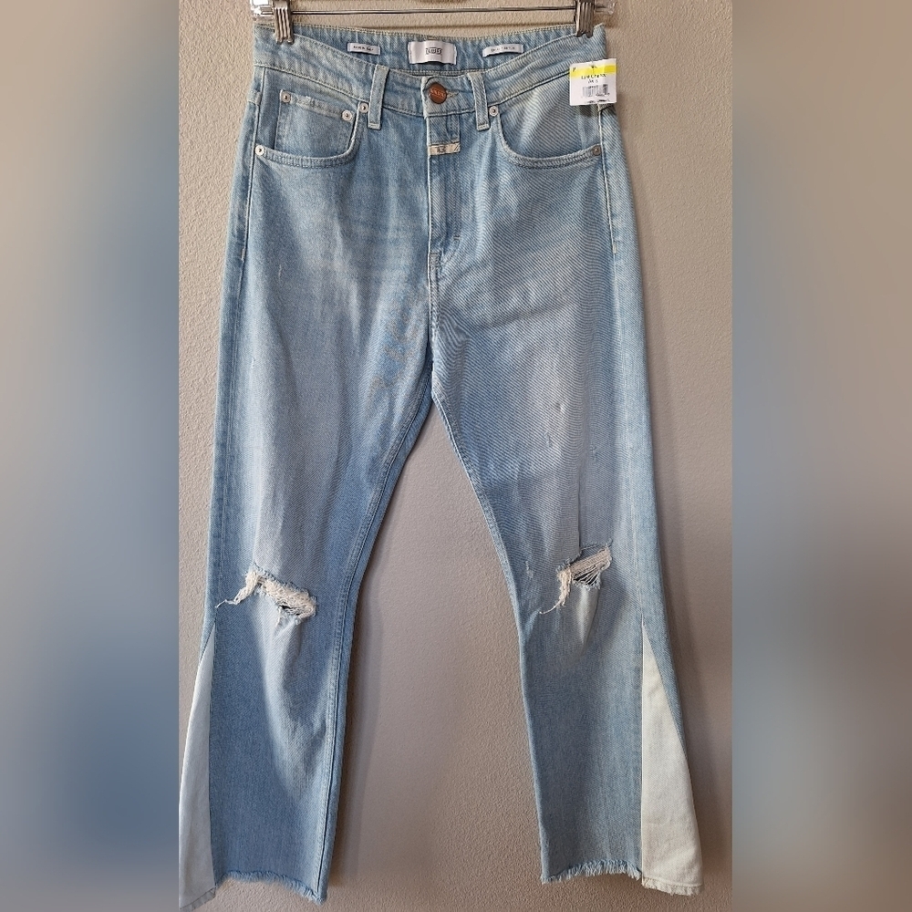 Closed Womens High Rise Light Wash Distressed Multi Colored Flare Jeans Size 27